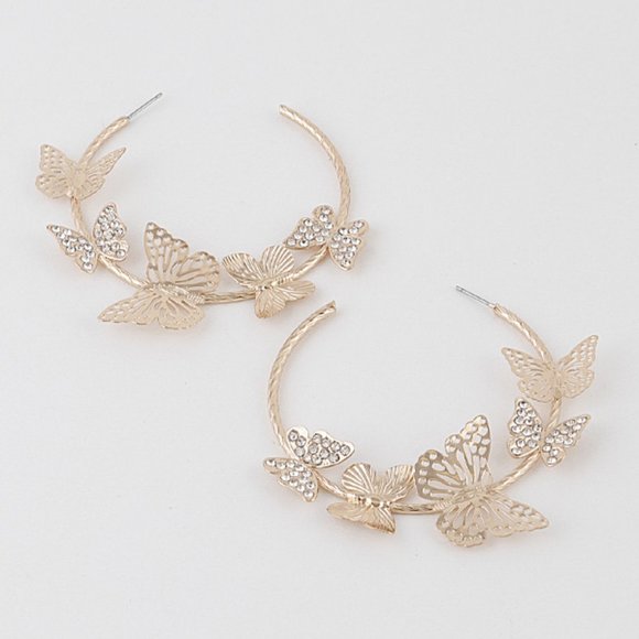 BNWT Large Filigree Iconic Crystal Butterfly Hoop Earrings - Picture 2 of 3